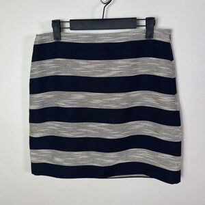 Ann Taylor LOFT Navy Blue Ivory Striped Textured Mini Skirt Size 6